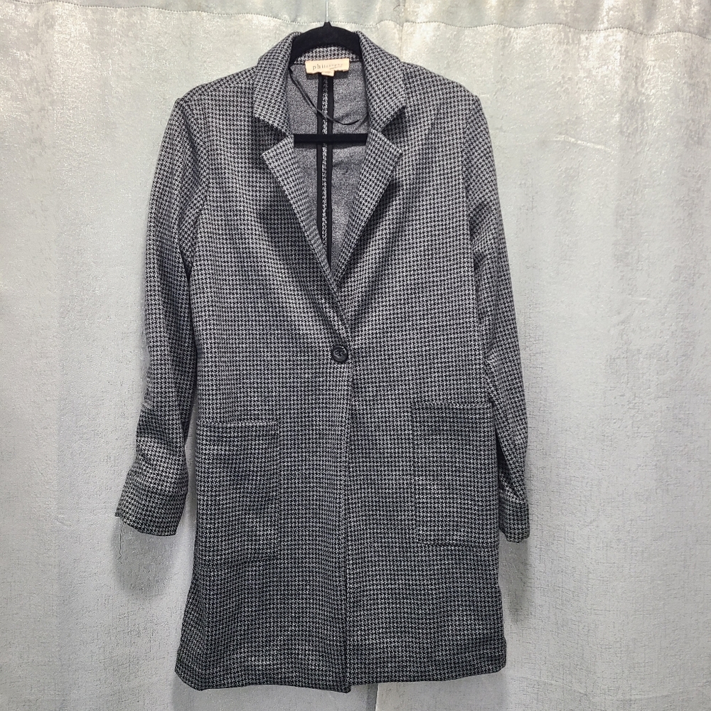 Philosophy Black and‎ White Houndstooth One Button Cardigan Sweater Blazer Small
